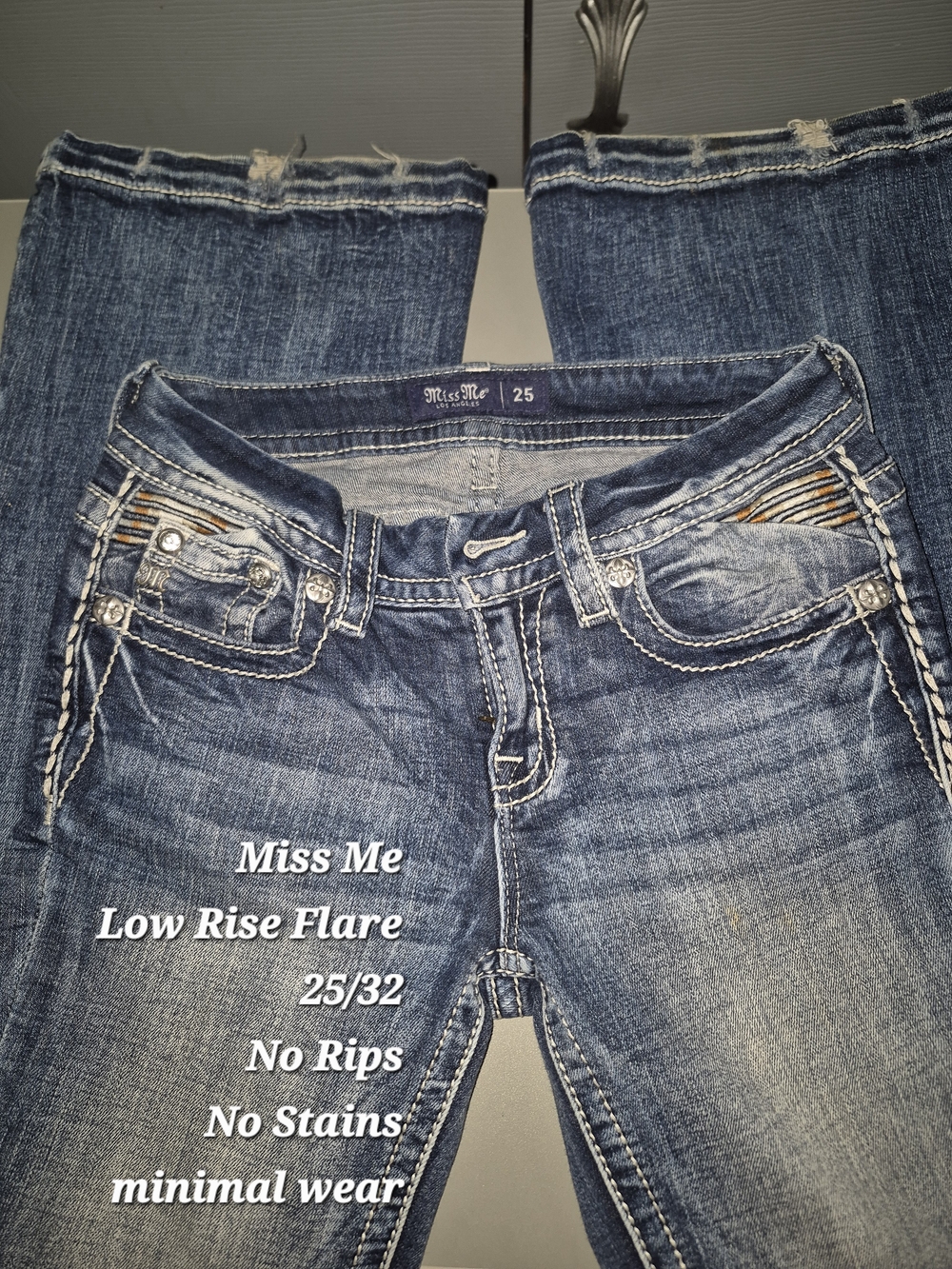 Miss Me Denim Low-Rise Flare Jeans - Dark Blue